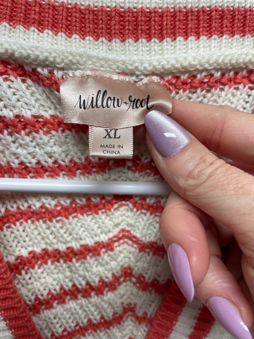 Striped V-Neck Knit Sweater in Cream & Coral - Picture 3 of 3